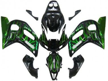 1998-2002 Black Green Flame Yamaha YZF R6 Motorcycle Fairings