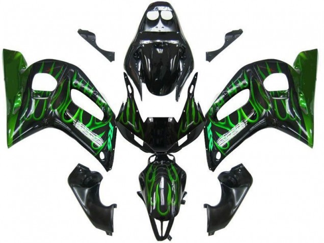 1998-2002 Black Green Flame Yamaha YZF R6 Motorcycle Fairings 1998-2002 Black Green Flame Yamaha YZF R6 Motorcycle Fairings