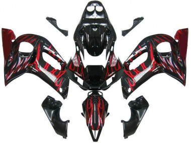 1998-2002 Black Red Flame Yamaha YZF R6 Motorcycle Fairings