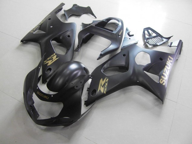 2000-2002 All Matte Black with Gold Sticker Suzuki GSXR 1000 Motorcycle Fairings 2000-2002 All Matte Black with Gold Sticker Suzuki GSXR 1000 Motorcycle Fairings