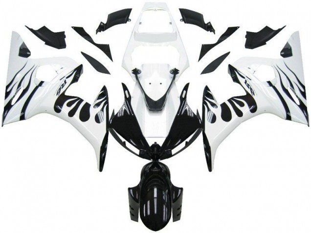 2003-2005 White Flame Black Yamaha YZF R6 Motorcycle Fairings