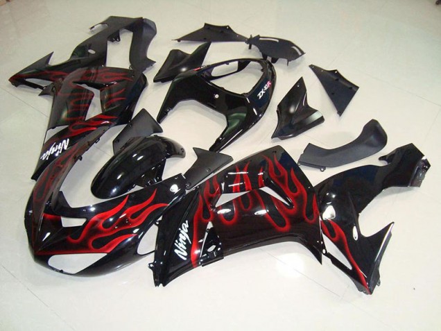 2006-2007 Black Red Flame Kawasaki Ninja ZX10R Motorcycle Fairings