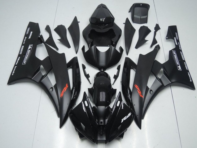 2006-2007 Matte Black and Glossy Black Yamaha YZF R6 Motorcycle Fairings