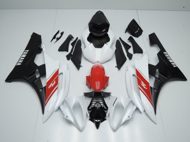 2006-2007 White Red and Matte Black Yamaha YZF R6 Motorcycle Fairings 2006-2007 White Red and Matte Black Yamaha YZF R6 Motorcycle Fairings