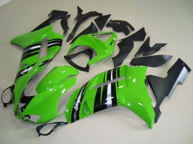 2007-2008 Green and Silver Stripe Kawasaki Ninja ZX6R Motorcycle Fairings