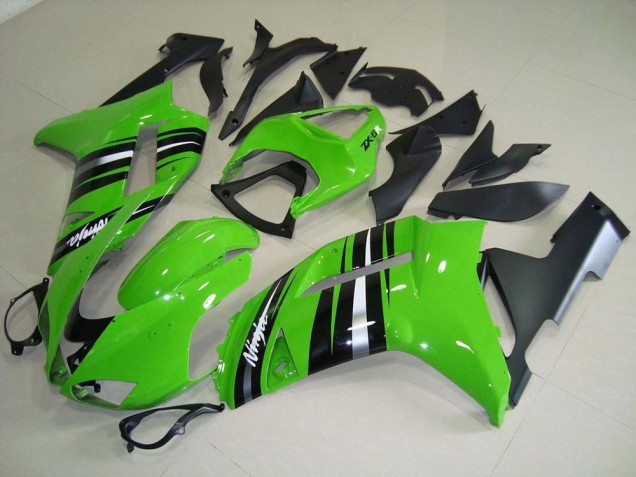 2007-2008 Green and Silver Stripe Kawasaki Ninja ZX6R Motorcycle Fairings 2007-2008 Green and Silver Stripe Kawasaki Ninja ZX6R Motorcycle Fairings
