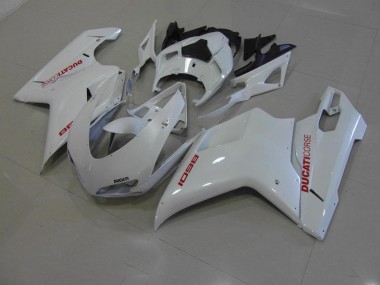 2007-2012 Pearl White with Red Decals Ducati 848 1098 1198 Motorcycle Fairings