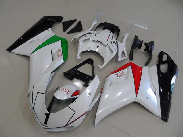 2007-2012 Peral White with Italy Flag Ducati 848 1098 1198 Motorcycle Fairings