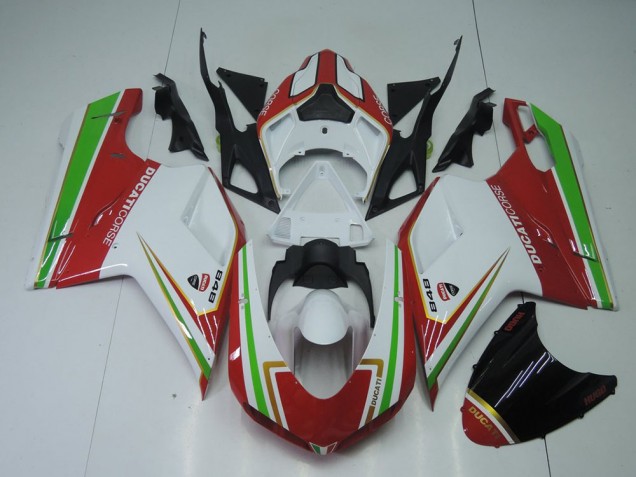 2007-2012 Red White and Green Ducati 848 1098 1198 Motorcycle Fairings 2007-2012 Red White and Green Ducati 848 1098 1198 Motorcycle Fairings