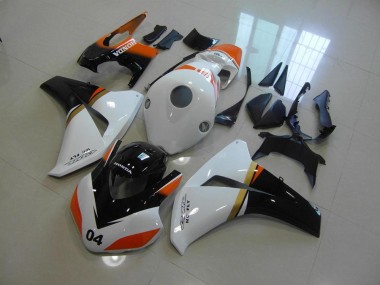 2008-2011 White and Black and Orange Race Honda CBR1000RR Motorcycle Fairings